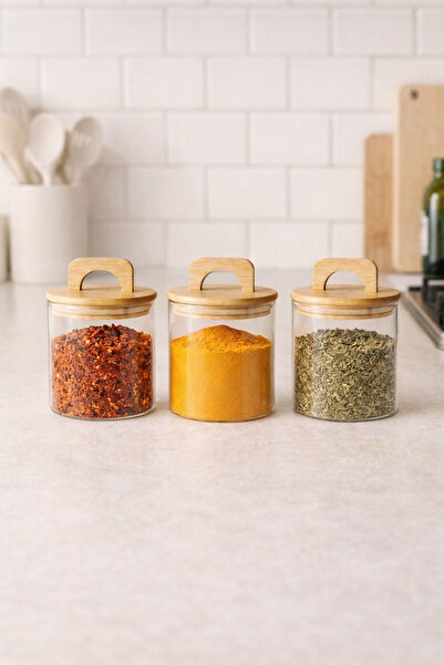 Kitchen Way 3-Piece Borosilicate 600ml Jar Set with Bamboo Gasket Lid Kw-773