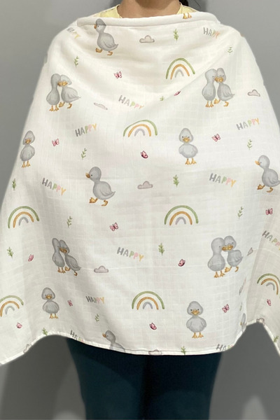 Ponchik %100 Pamuk Balenli Çift Katlı Müslin Emzirme Önlüğü Örtüsü – 70 × 100...