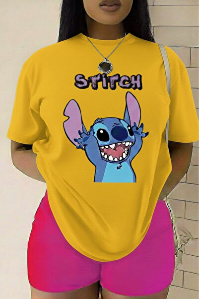 New Shine تي شيرت مطبوع عليه ستيتش للجنسين