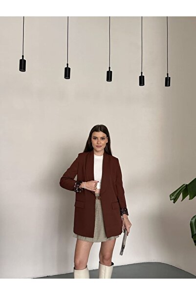 gm giyimarket Women's Lined Leopard Blazer Jacket