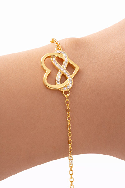 femline Women's Gold Color Infinity & Heart Figured Elegant Bracelet
