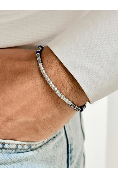 FERRO Silver and Navy Blue Steel Men's Bracelet Frj10151A-L 2 Year Warranty w...