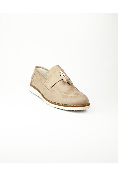 Minican 184 حذاء كاجوال للأولاد من جلد الغزال البيج مزين بالشرّابات