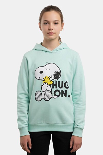 PEANUTS هودي مطبوع عليه رسومات بأكمام طويلة للبنات، لون أخضر نعناعي