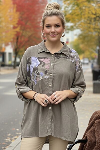 Chiccy Ιταλικό πουκάμισο με μακρύ μανίκι με λουλουδάτο κουμπί, λεπτό βελούδο,...