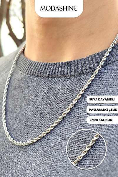 ModaShineShop Non-Tarnish Stainless Steel Silver Color Twist Necklace Unisex