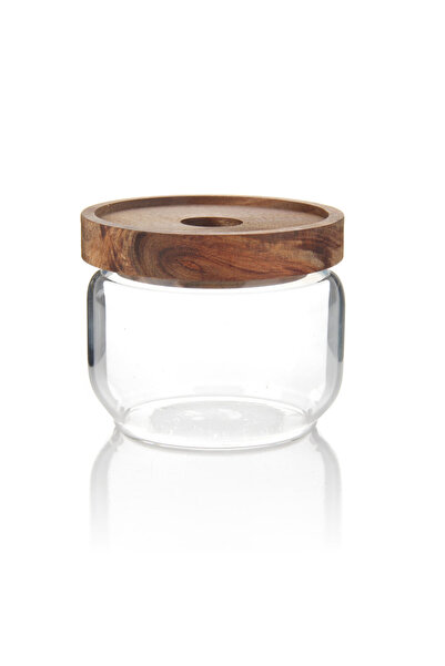 Edenza وعاء زجاجي للإفطار سعة 300 مل مع غطاء خشبي من خشب الأكاسيا - برطمان زج...