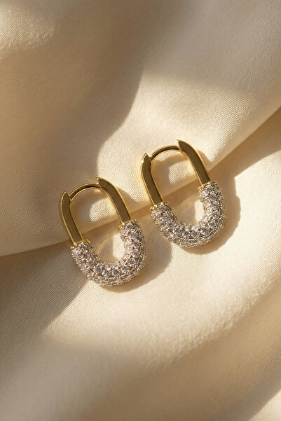 SAVAYA Zirkon Taşlı U Model Gold Küpe