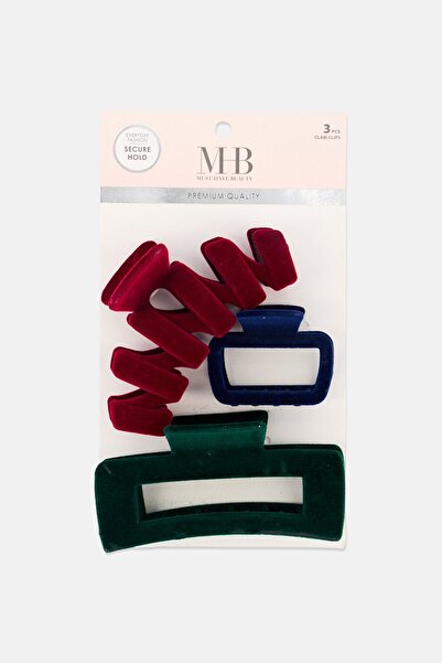 Must Have Beauty Women 3 Pieces Velvet Hair Claw Clips, Multicolor