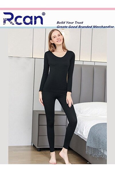 Rcan Women's Thermal Underwear Set with Round Neck and Long Sleeves