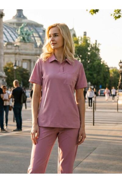 Dr. Mitra طقم نسائي من طراز باريس داستي روز قماش قابل للتمدد طاقم طبي للممرضا...