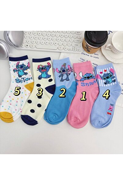 Miniso ٥ أزواج من جوارب ليلو وستيتش الكيوتية متوسطة الطول، مصنوعة من القطن ال...