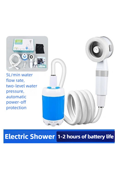 Choice مضخة دش تخييم محمولة زرقاء جديدة مع شاشة عرض رقمية، بطارية كهربائية قا...