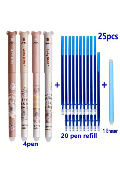 Choice 25pcs blue 25pcs Erasable Gel Ink Pen Set, Cute Bear Cap Pens, 0.5mm F...