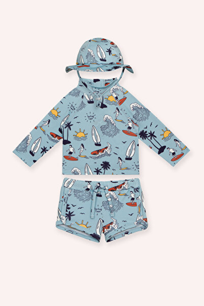 Panço Sand Mother Erkek Bebek 3 Parça Mavi Plaj Seti
