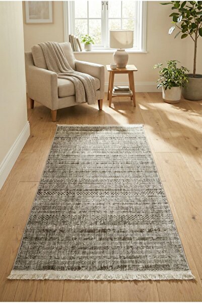 Bahariye Halı Ekitme desenli antialerjik kahverengi salon oturma odası mutfak...