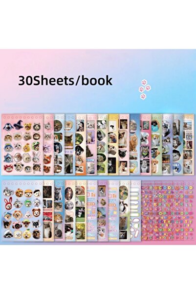 Choice B0008 30 قطعة/كتاب مجموعة ملصقات حيوانات أليفة لطيفة بتصميم ريترو، ملص...