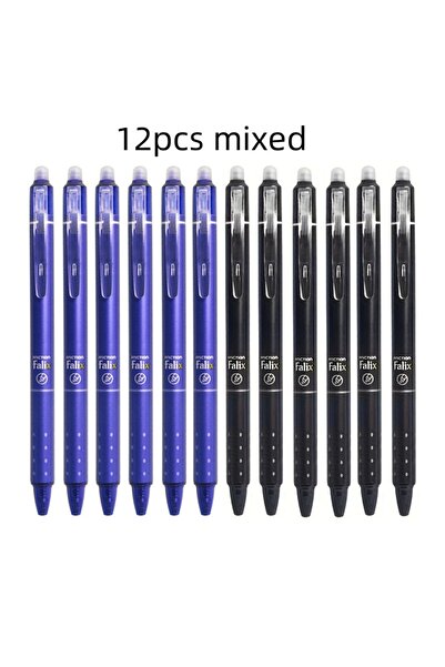 Choice ١٢ قلم حبر جاف قابل للمسح، ٠٫٥ مم، نوع ضغط، حبر أسود/أزرق، قابل للغسل ...