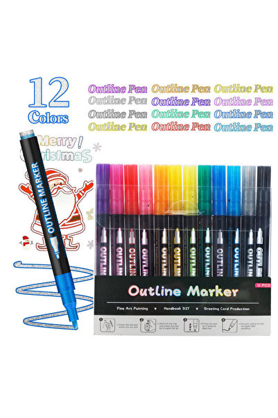 Choice 12 قلم تحديد بخطين، مقاوم للماء، أقلام طلاء لامعة، أقلام رسم معدنية، أ...