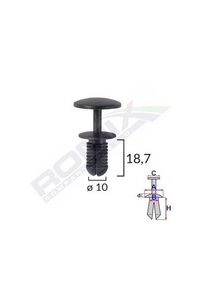 ROMİX Κλιπ στερέωσης για Ford - 10X187Mm - Μαύρο σετ 10 τεμαχίων