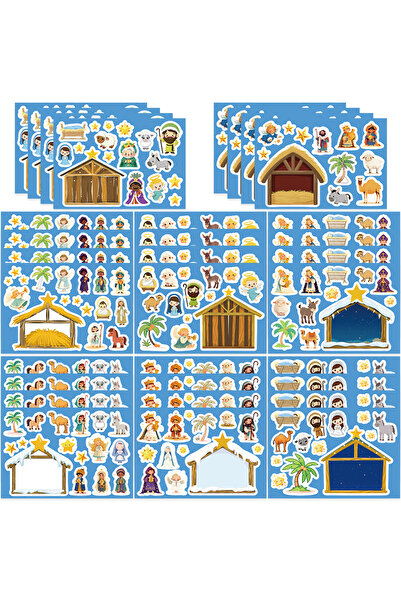 Choice ٨ قطع (٨ أوراق) ملصقات أحجية لمشهد ميلاد الطفل يسوع، مثالية لتزيين سجل...