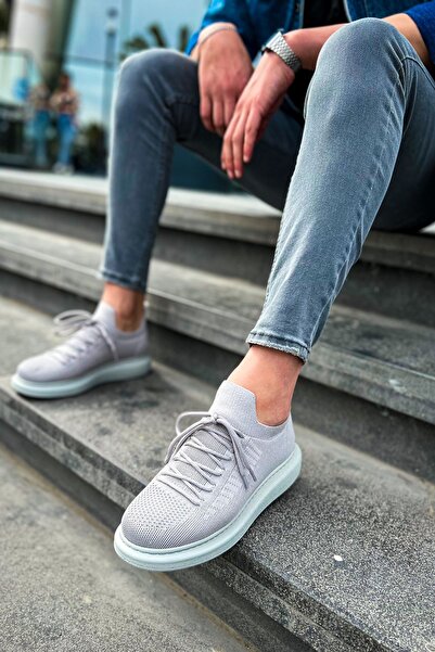 Lucy Shoes حذاء رياضي رجالي YG307 من التريكو برباط للاستخدام اليومي TBT - رمادي