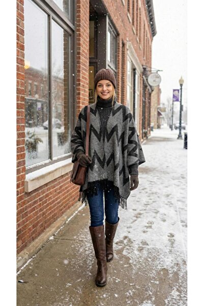 Rora Women's Gray Double-Sided Shoulder Shawl Poncho 130X160