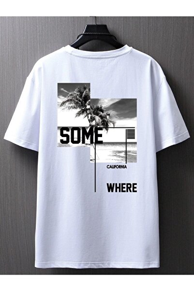 EYAX MODA تيشيرت كاليفورنيا كبير الحجم مطبوع-