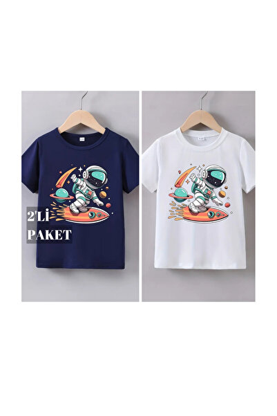 EYAX MODA Pachet de 2 tricouri cu imprimeu pentru fete/băieți, cu gât rotund