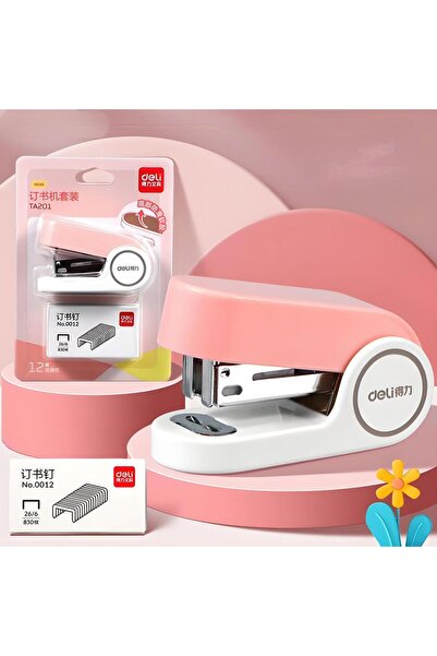 Choice3 Deli Pink DELI Mini Stapler Set with Staples 24/6 Easy-Press Stapler ...