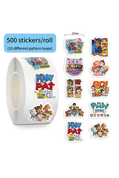 PAW PATROL لفة واحدة، 500 قطعة/لفة، ملصقات كرتونية لاصقة، ملصقات PVC لتزيين أ...