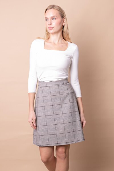 Jument High Waist Lightweight Stretch Fabric Fabric Knee Length Bell Skirt-Gr...