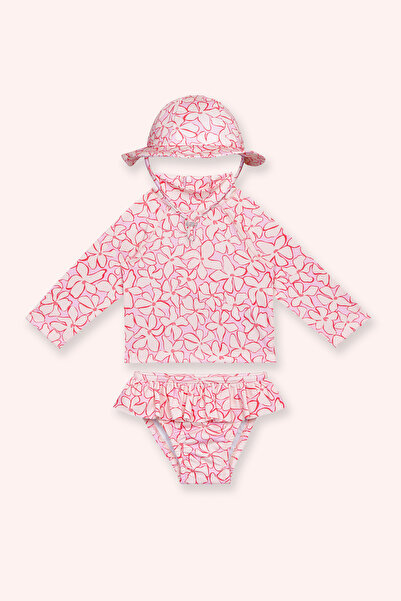 Panço Sand Mother Kız Bebek Desenli Fermuarlı 3 Parça Lila Plaj Seti