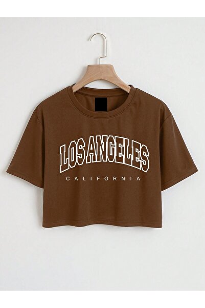 EYAX MODA تي شيرت نسائي قصير مطبوع بتصميم لوس أنجلوس من شركة EYAXD للملابس ال...