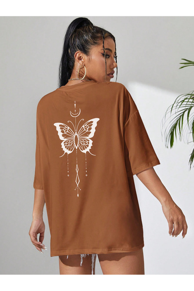 EYAX MODA تي شيرت نسائي بطباعة فراشة على الظهر من شركة EYAXD للملابس الرياضية