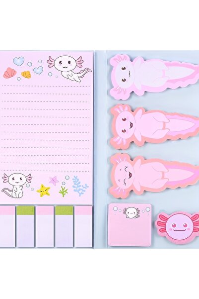 choice2 ملاحظات لاصقة وردية اللون بتصميم أكسولوتل، مجموعة مذكرات لطيفة برسوما...