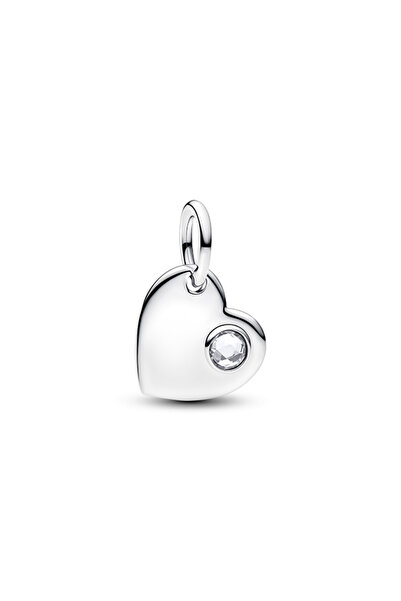 Pandora Nisan İşleme Yapılabilir Kalp Şeffaf Taşlı Sallantılı Charm