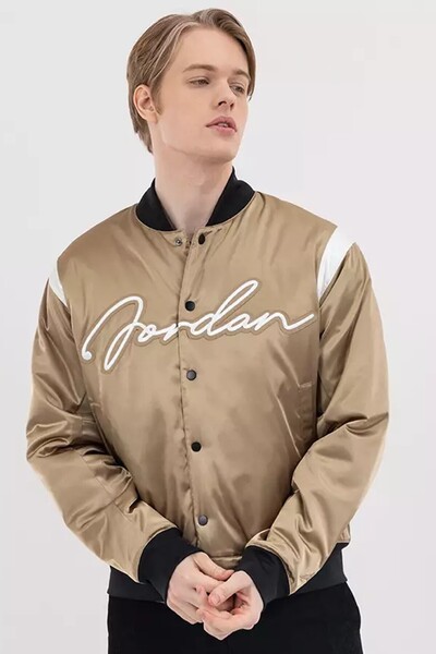 Nike Jordan MVP Varsity Synthetic Fill Jacket Dokuma Bomber Ceket Gold Bej