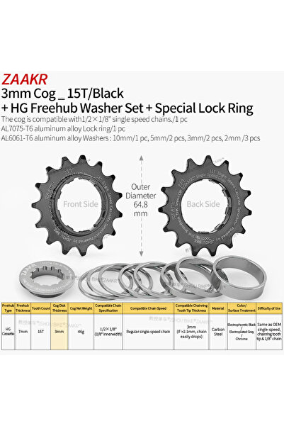 Choice مجموعة تروس 3 مم - 15 سنًا من ZAAKR، طقم تحويل دولاب الموازنة للدراجات...