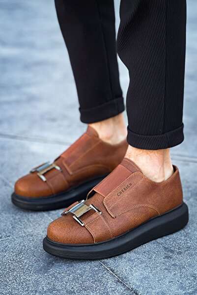 Lucy Shoes حذاء رياضي رجالي YG297 Verona بمشبك مطاطي يومي من الجلد CST - أسمر