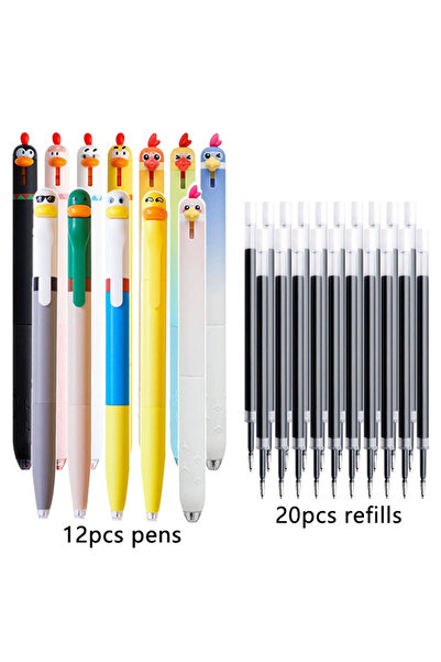 Choice مجموعة من 32 قلم حبر جاف قابل للسحب بتصميمات مبتكرة "ببغاء، كتكوت، بطة...