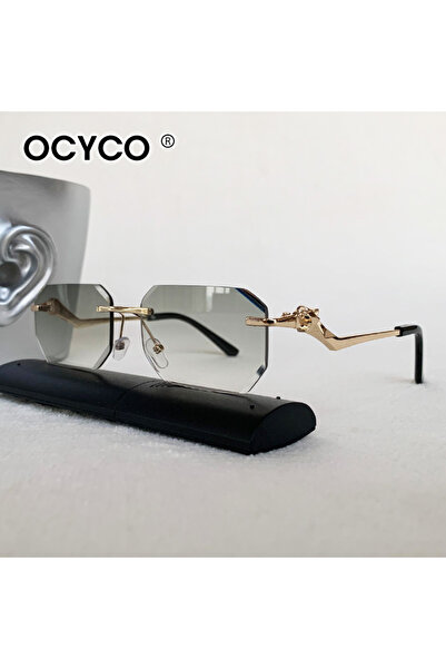 Choice نظارات شمسية مستطيلة بدون إطار باللون الأخضر للرجال، ماركة فاخرة، نظار...