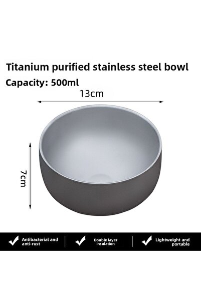 Choice 500ml-B Titanium Bowl Double-layer Heat-resistant Bowl for Outdoor Cam...