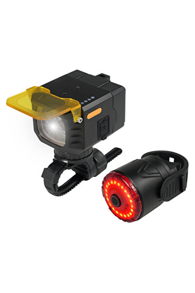 Choice مجموعة مصابيح دراجة قابلة لإعادة الشحن باللون الأسود، مصابيح أمامية وخ...