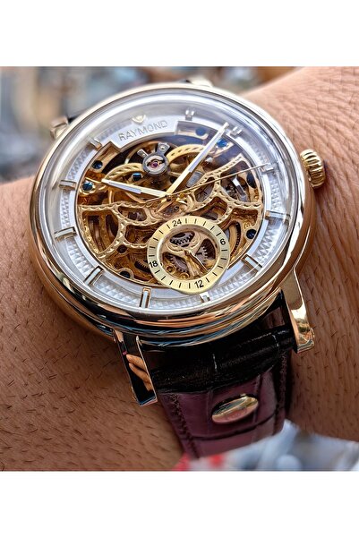 Raymond Gold Skeleton Automatic Movement Men's Wristwatch