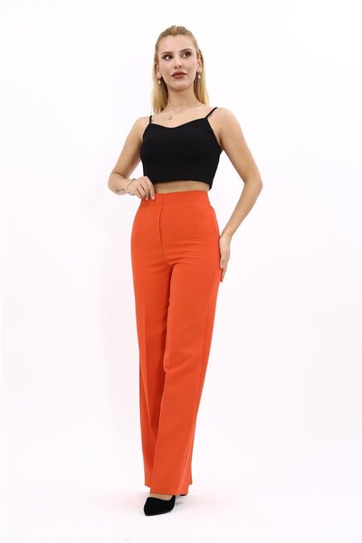 ÖNDER ÖZSOY بنطلون نسائي مريح واسع الساقين مع خصر مطاطي - برتقالي
