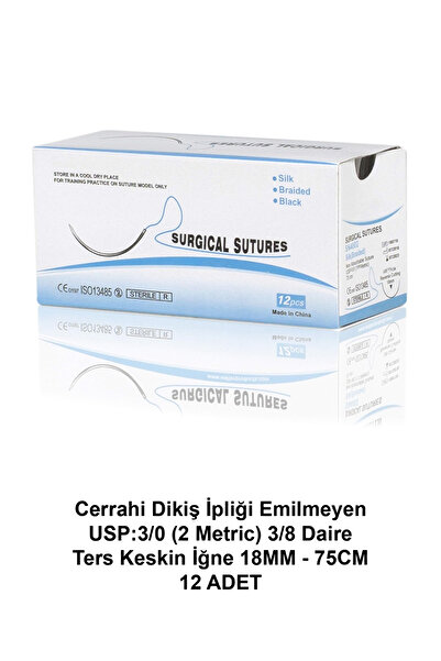 ATEL-SAN Cerrahi Dikiş İpliği Emilmeyen Usp:3/0 (2 Metric) 3/8 Daire - Ters K...