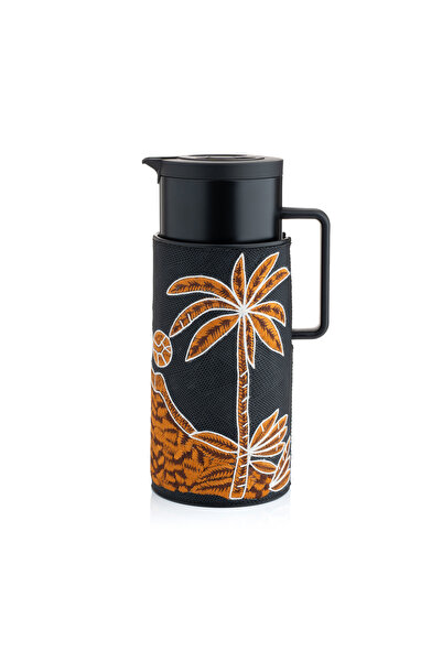 Blends قارورة شاي وقهوة سوداء اللون مع حامل على شكل كف بني كهرماني من مالاث