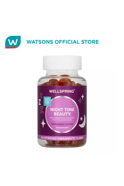 Wellspring نايت بيوتي ميلاتونين بنكهة الفراولة، 60 قطعة حلوى جيلاتينية