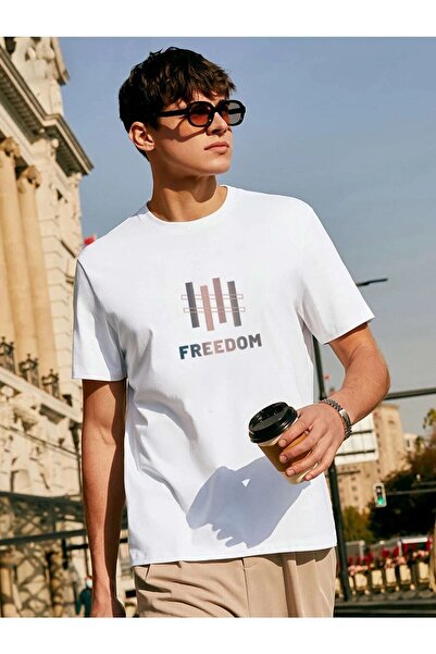 EYAX MODA Tricou oversize imprimat Freedom-